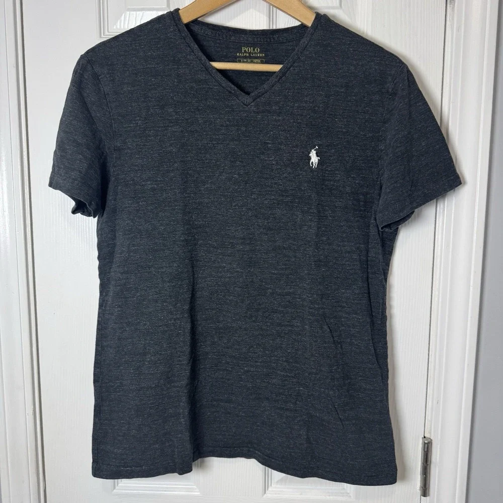 Polo Ralph Lauren‎ V Neck Grey T Shirt Size Small S Short Sleeve Cotton